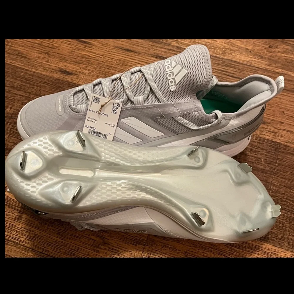Adidas Icon 7 Boost Metal Cleat Baseball Heel Strap Shoe WHITE | SILVER SZ13 NWT